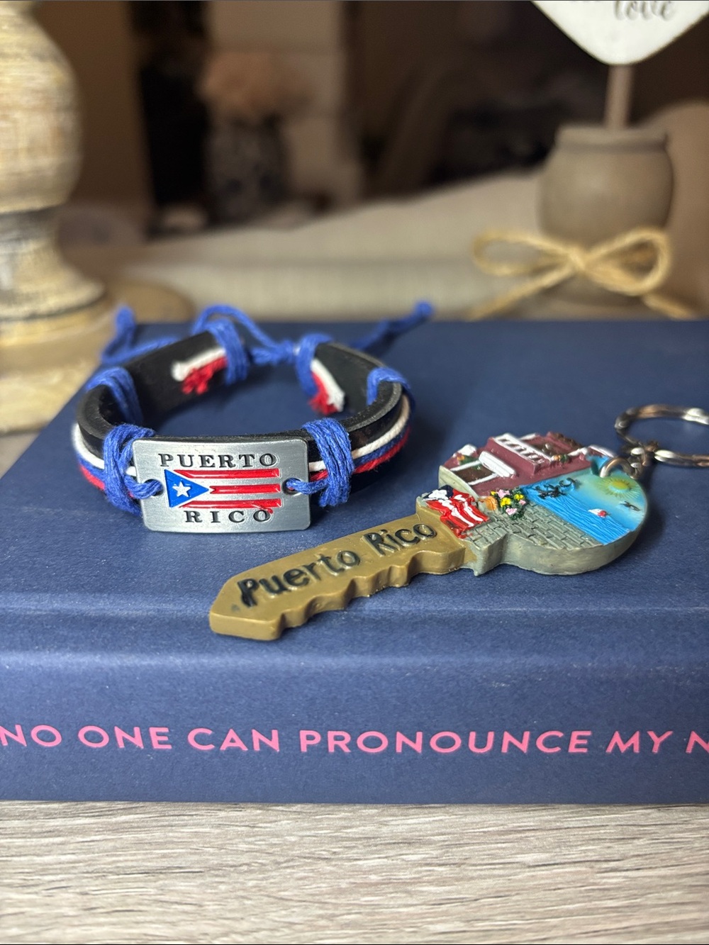 🇵🇷Puerto Rico flag silver plate Leather unisex bracelet & hand painted key chain